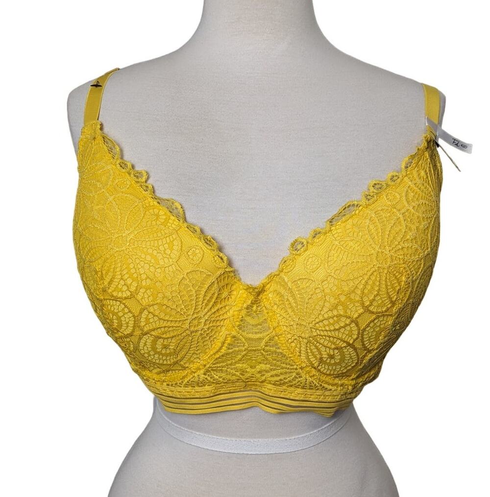 French Affair Womens Yellow Lace Lined Bra Criss Cross Strap Option Size 42D